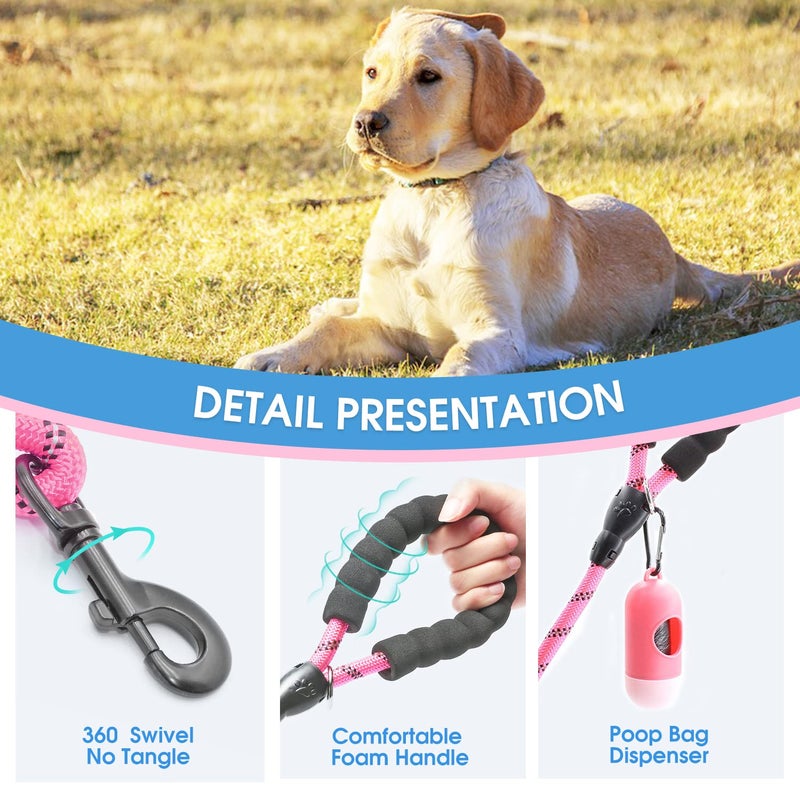 BAAPET 2/4/5/6 FT Dog Leash with Comfortable Padded Handle and Highly Reflective Threads for Small Medium and Large Dogs (6FT-1/2'', Pink) - Image 3